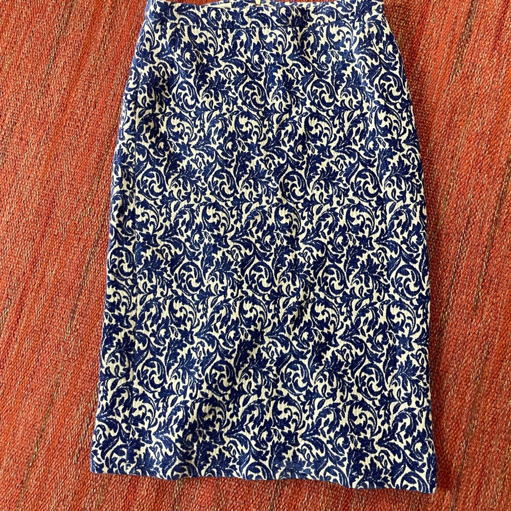Dries Van Noten 2023 Jacquard Blue and White Patterned Skirt